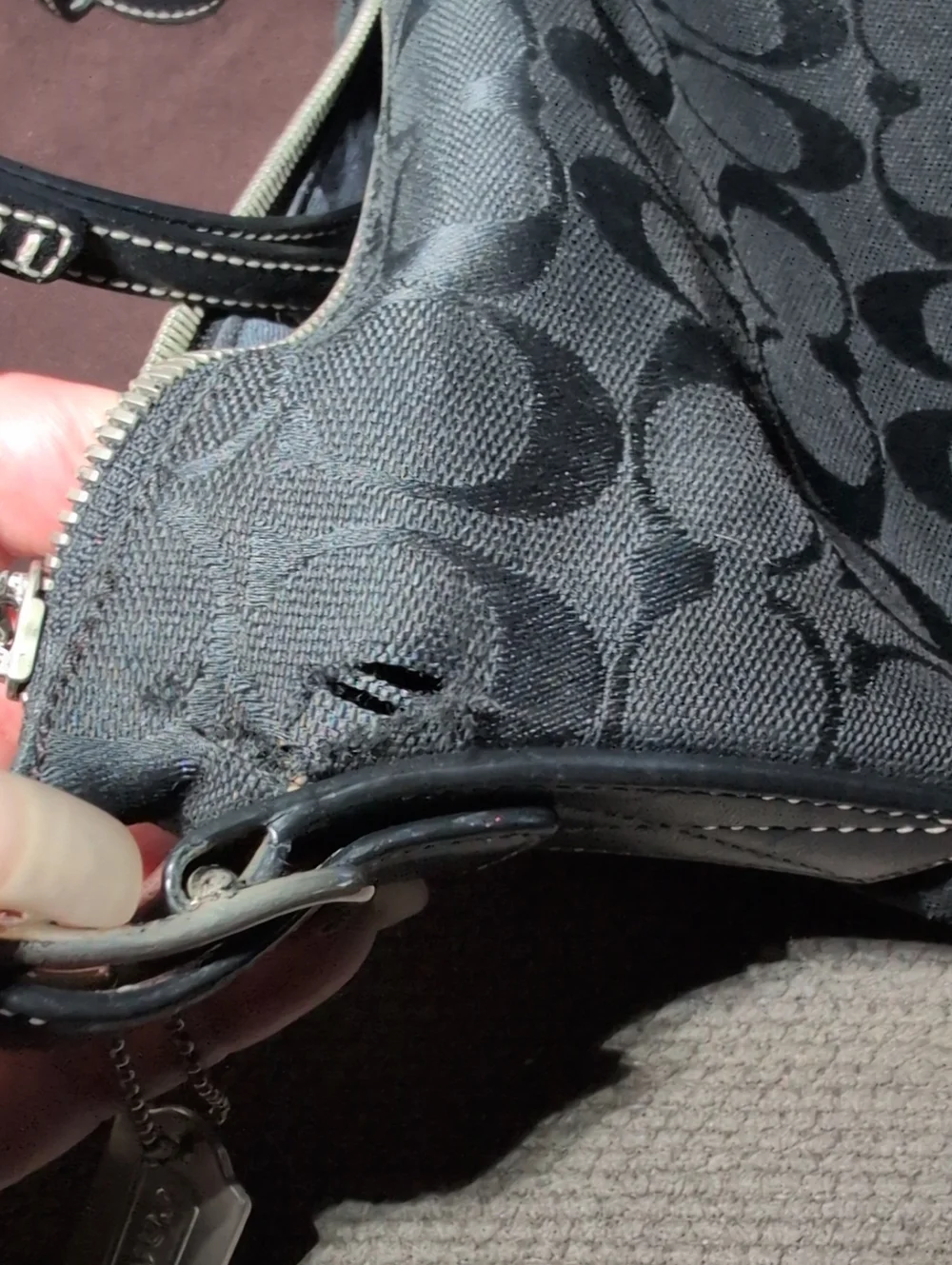 Y2K Coach Black Signature Hobo Jacquard Shoulder Bag C3k-6347